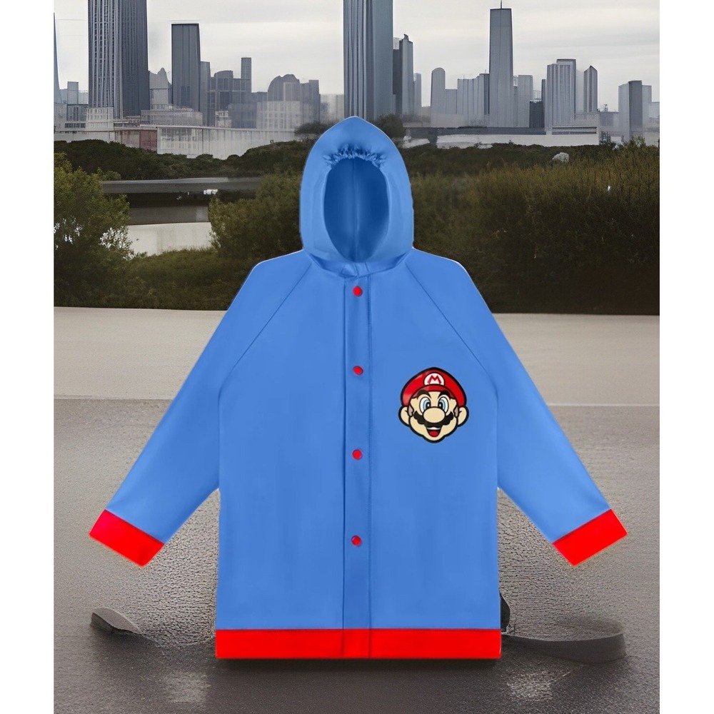 Super Mario Brothers Blue Raincoat‎ Kids 8/9 X-Large Slicker New